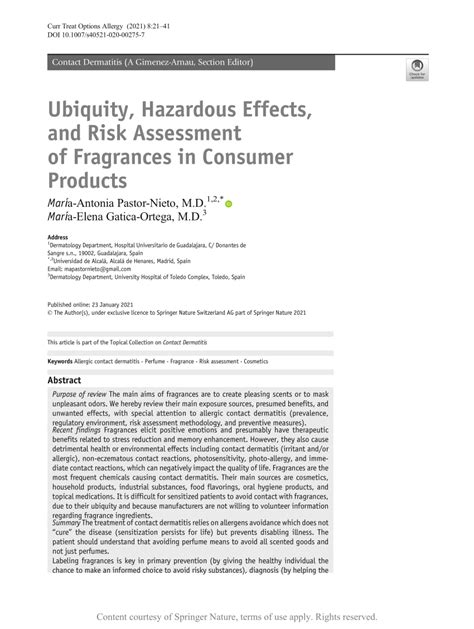 Ubiquity, Hazardous Effects, and Risk Assessment of Fragrances in.